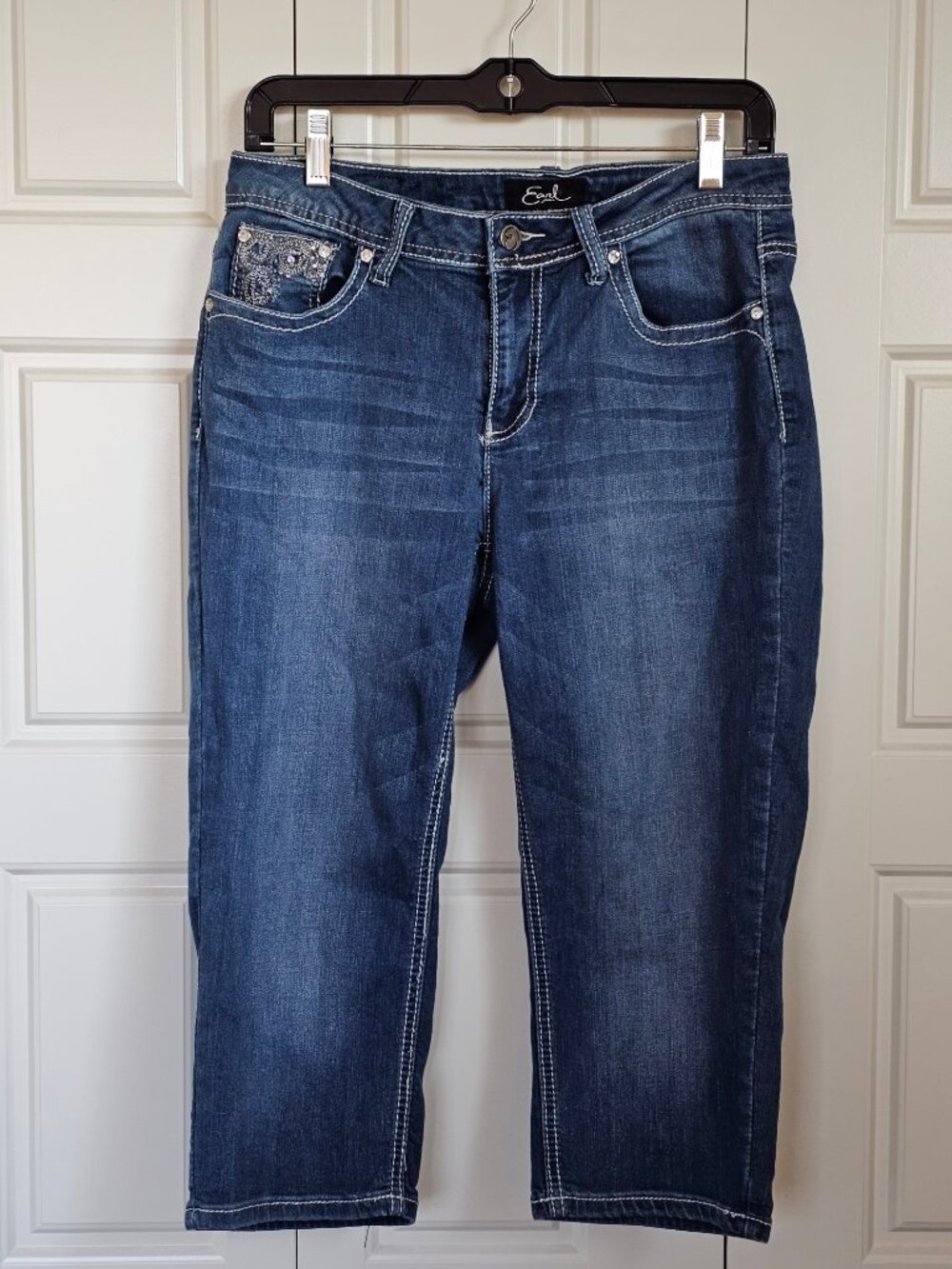 Capri Embellished Jeans Rhinestone Paisley Bling Stretch Earl Jean Women's 8 - Picture 4 of 14